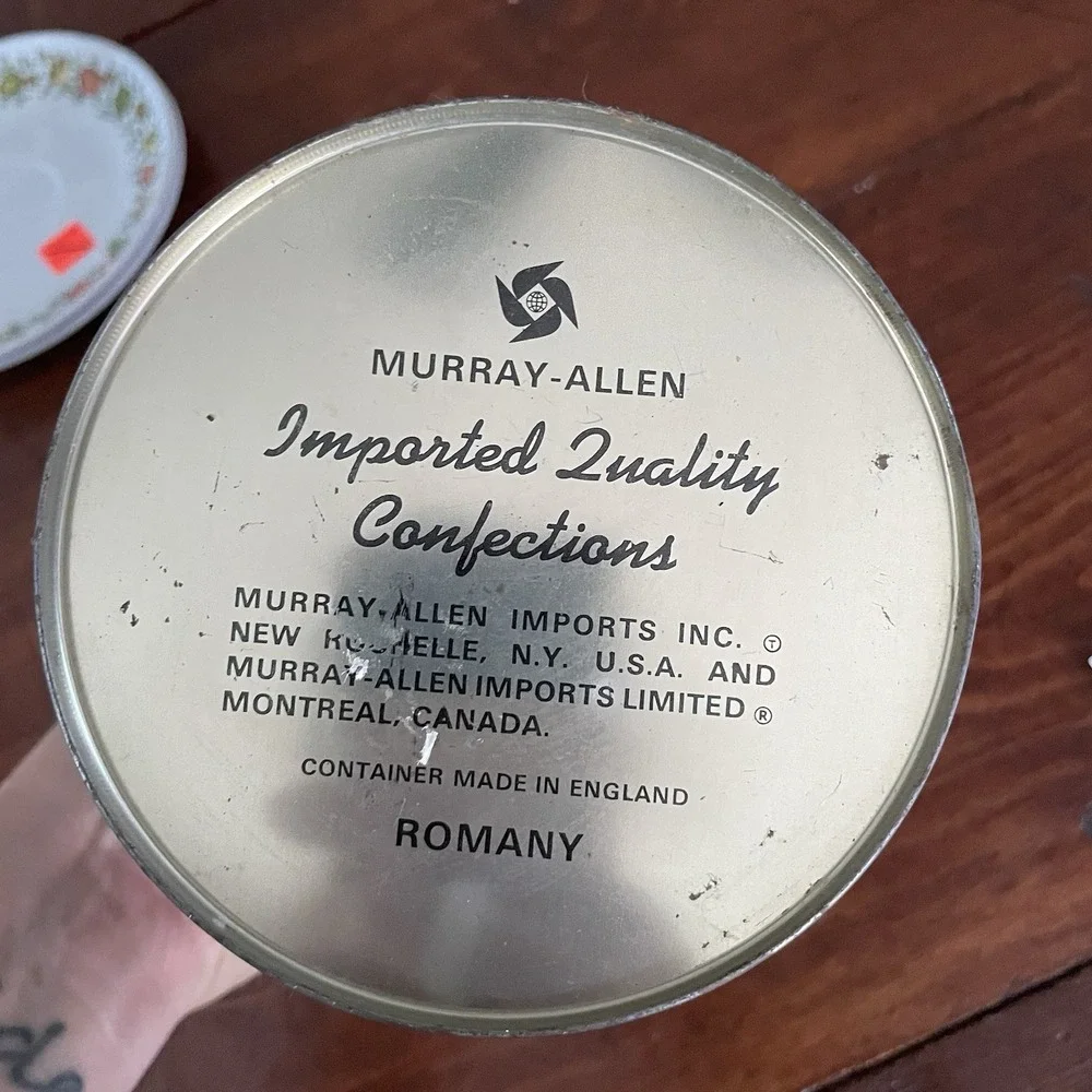 Vintage Floral Embossed Tin Pail Bucket W/ Lid Murray Allen Confections 5.5